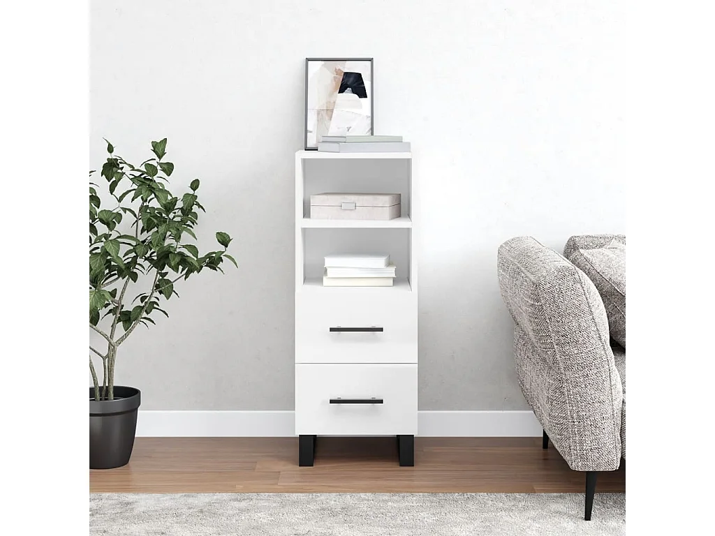 Buffet Blanc brillant 34,5x34x90 cm Bois d'ingénierie QWE72383