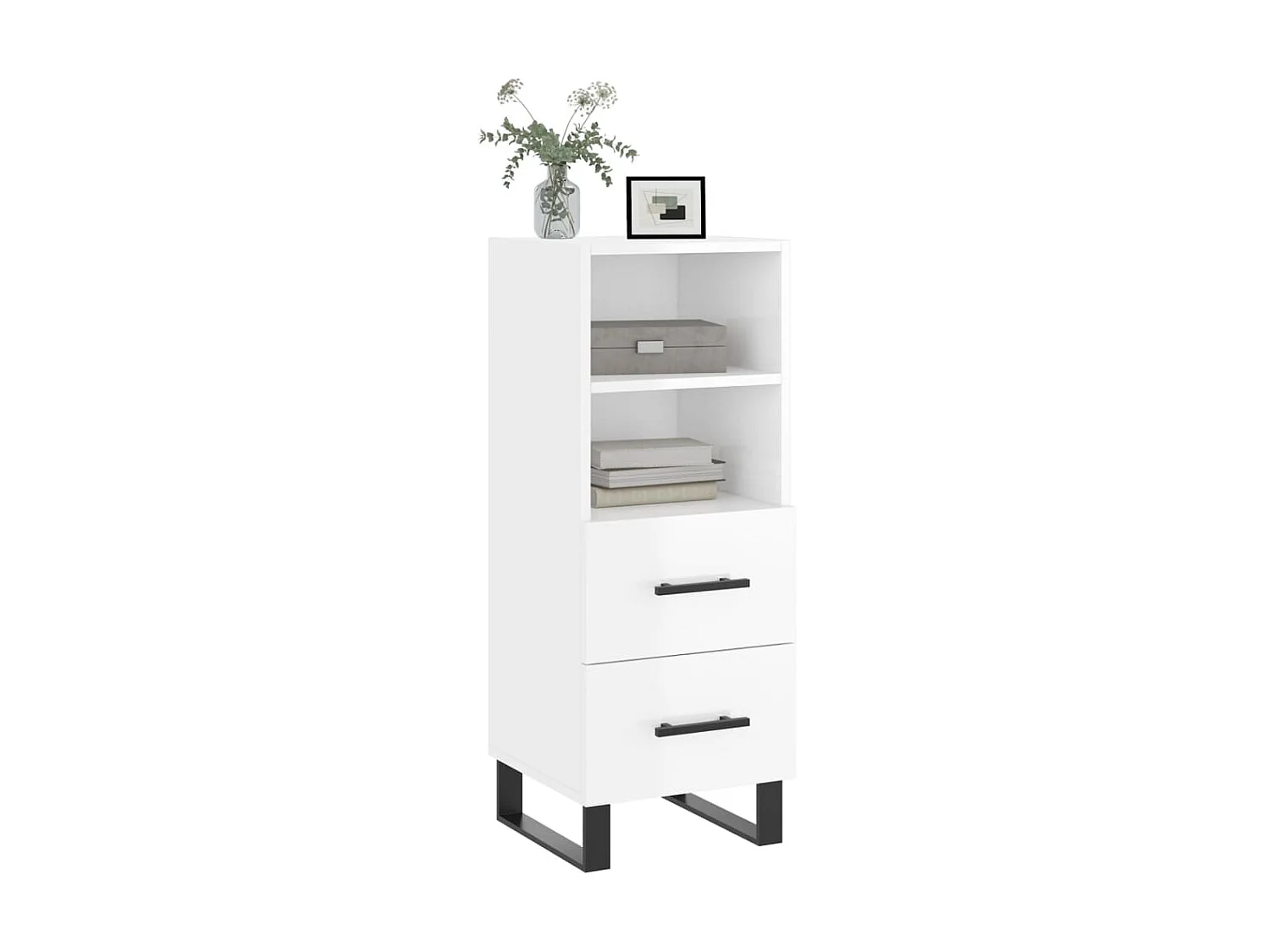 Buffet Blanc brillant 34,5x34x90 cm Bois d'ingénierie QWE72383