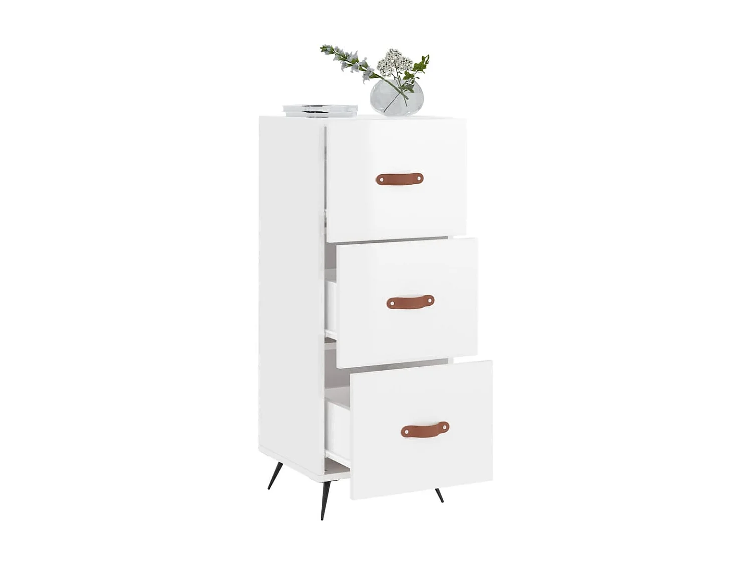Buffet Blanc brillant 34,5x34x90 cm Bois d'ingénierie QWE93394