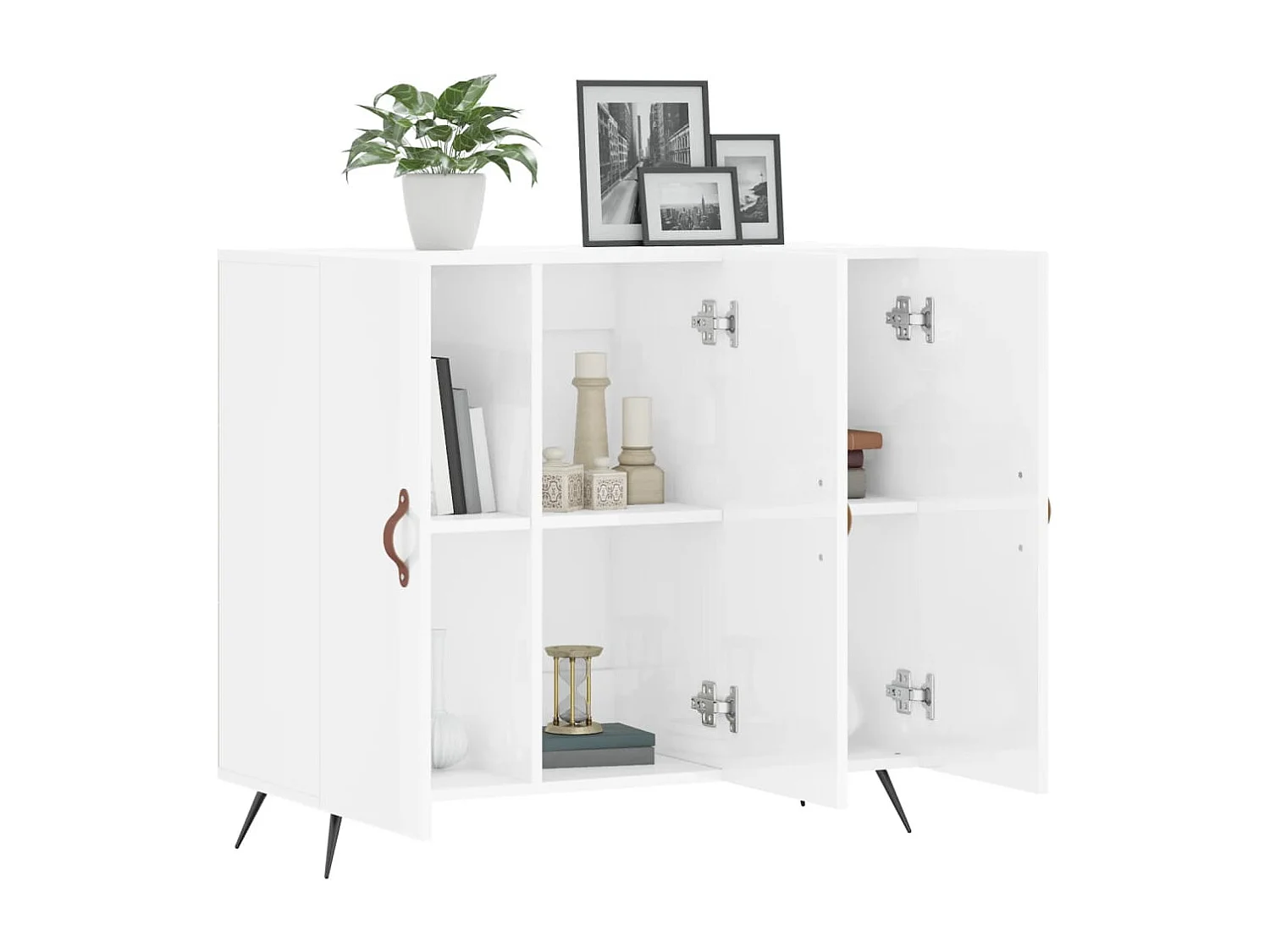 Buffet blanc brillant 90x34x80 cm bois d'ingénierie QWE72778