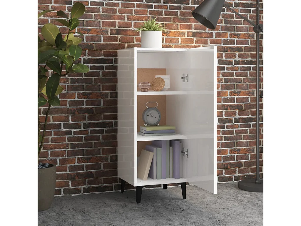 Aparador de madera contrachapada blanco brillante 34,5x34x90 cm ES58863