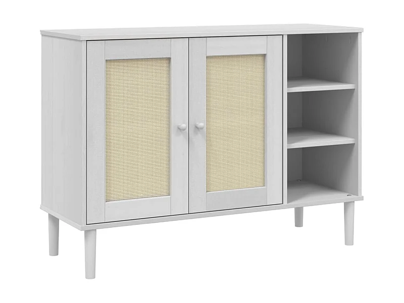 Dressoir SENJA 112x40x80 cm rattan look massief grenenhout wit NL474414