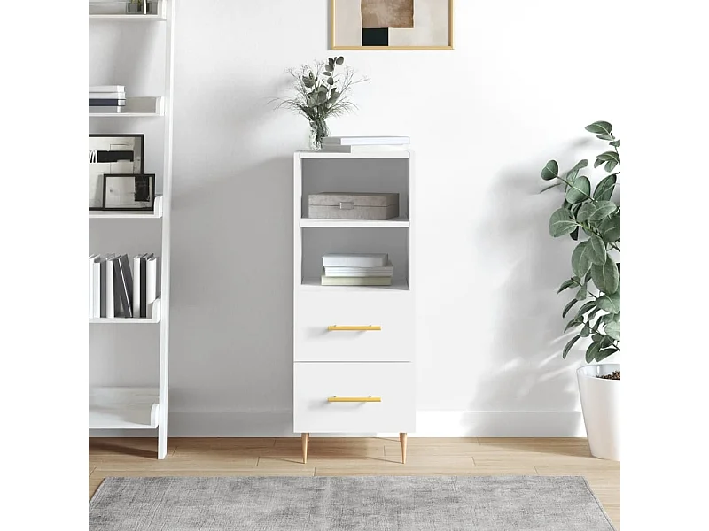 Buffet Blanc brillant 34,5x34x90 cm Bois d'ingénierie QWE63532