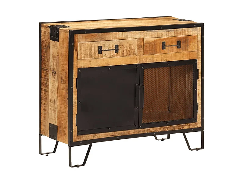 Buffet 80x31x66 cm bois de manguier brut massif et métal QWE64936