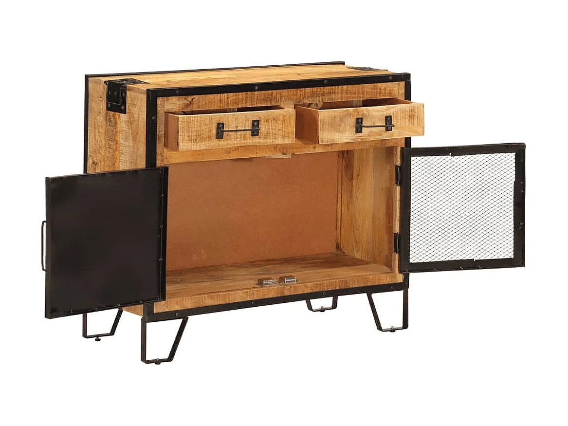 Buffet 80x31x66 cm bois de manguier brut massif et métal QWE64936
