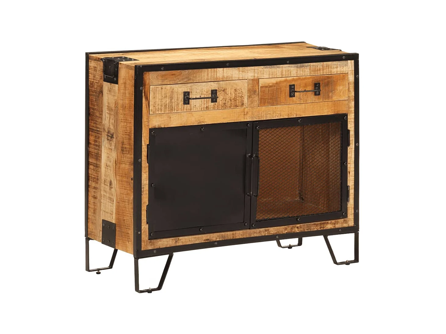 Aparador de madera maciza mango sin tratar y metal 80x31x66 cm ES48179