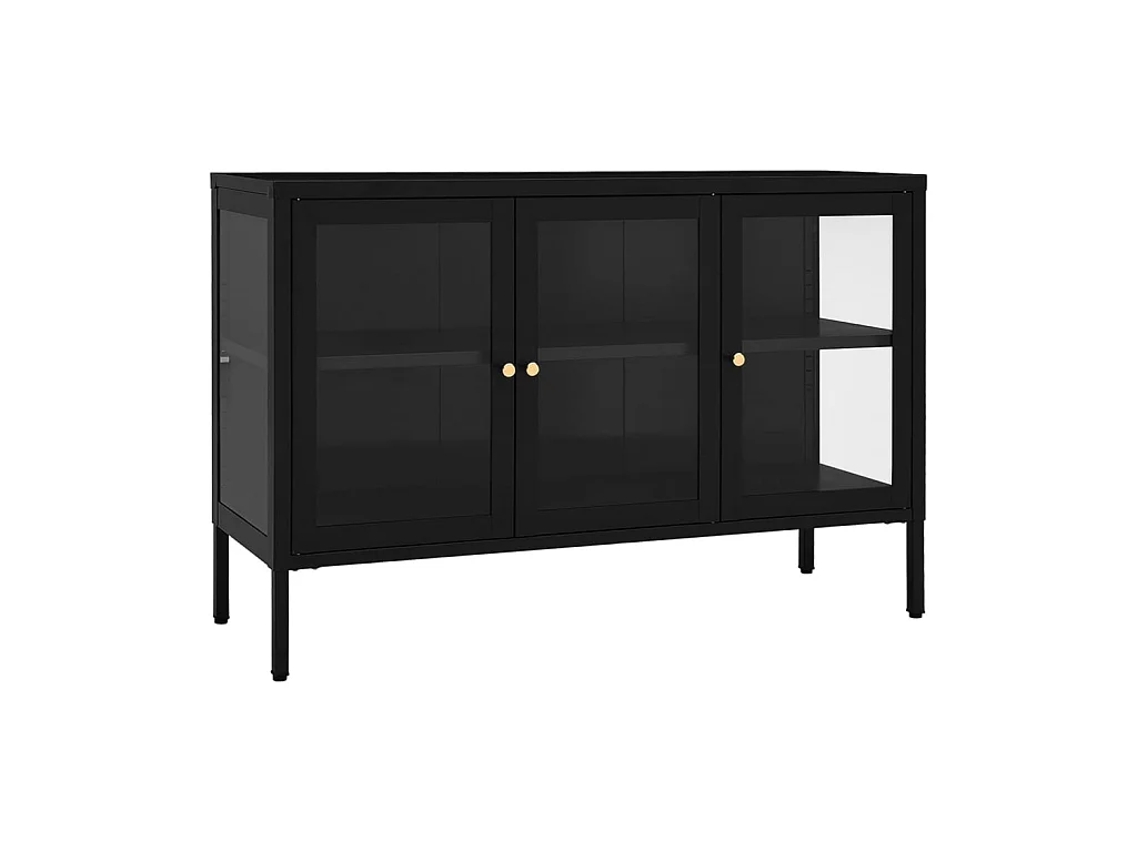Buffet Noir 105x35x70 cm Acier et verre EGER68983