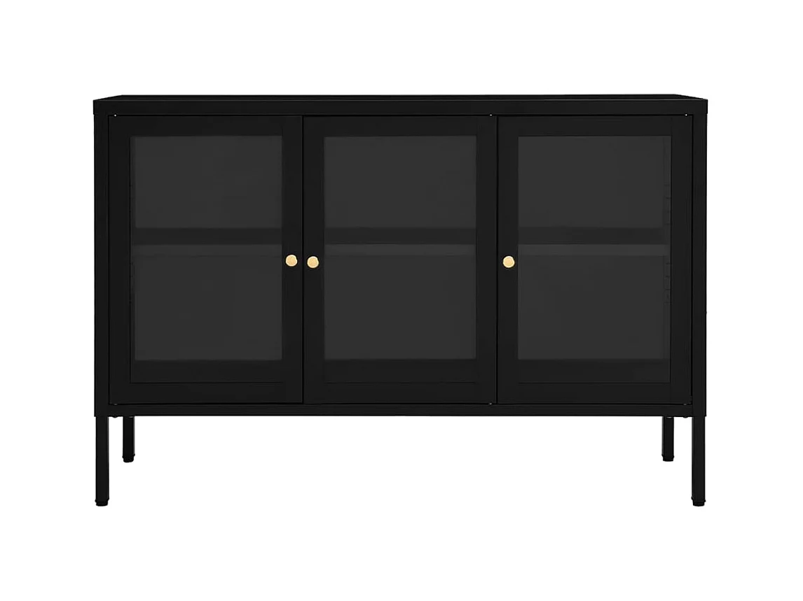 Buffet Noir 105x35x70 cm Acier et verre EGER68983