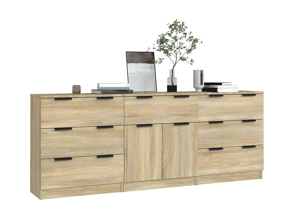 Buffets 3 pcs Chêne sonoma Bois d'ingénierie EGER95777