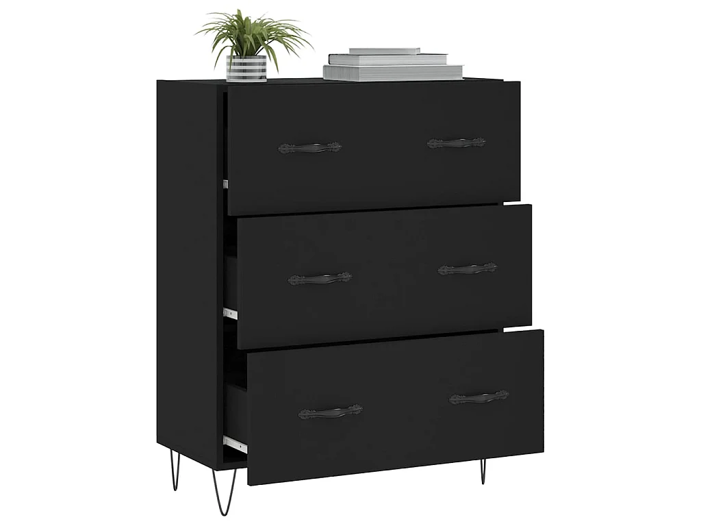 Buffet noir 69,5x34x90 cm bois d'ingénierie QWE78657