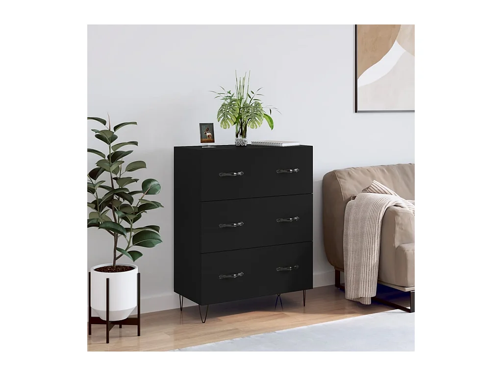 Buffet noir 69,5x34x90 cm bois d'ingénierie QWE78657