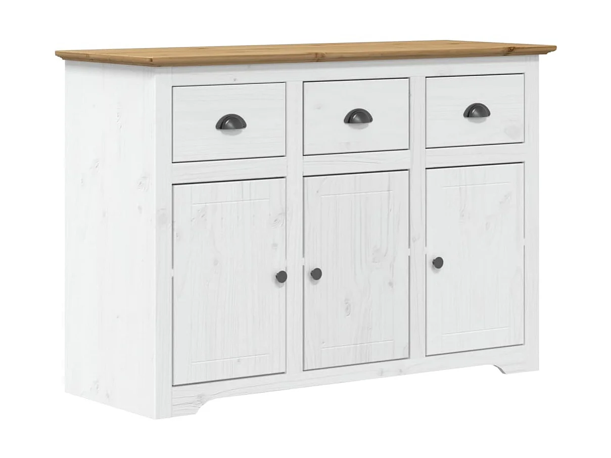 Buffet BODO blanc et marron 115x43x79,5 cm bois massif de pin QWE19200