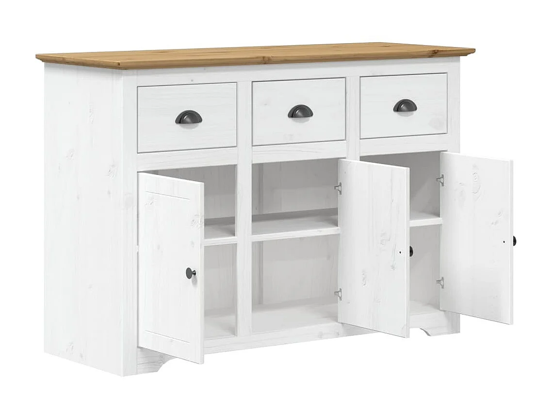 Buffet BODO blanc et marron 115x43x79,5 cm bois massif de pin QWE19200