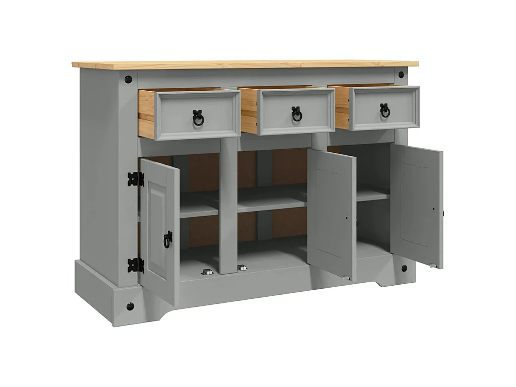Buffet Corona gris 112x43x78 cm bois massif pin mexicain QWE52124