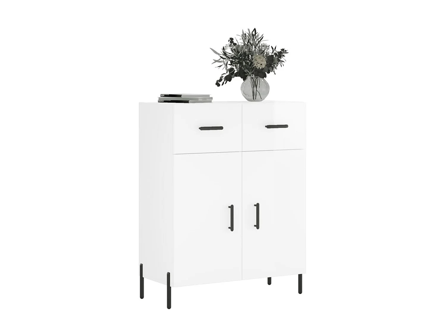 Buffet Blanc brillant 69,5x34x90 cm Bois d'ingénierie QWE60663