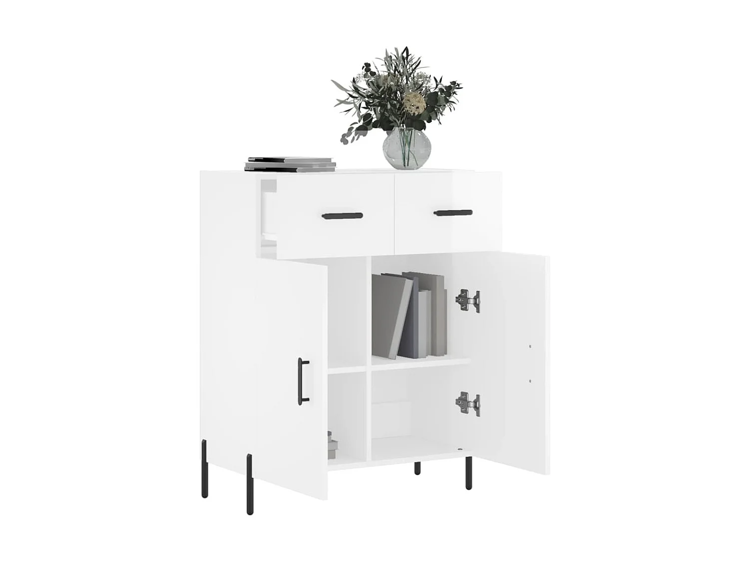 Buffet Blanc brillant 69,5x34x90 cm Bois d'ingénierie QWE60663