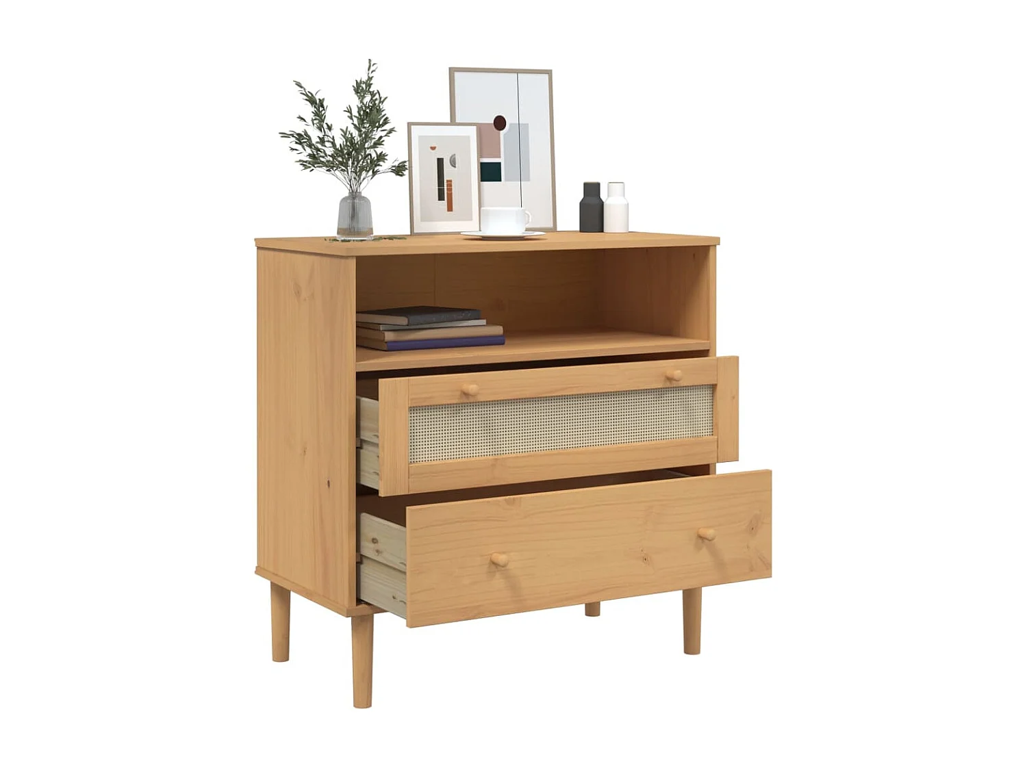 Aparador SENJA aspecto de ratán madera pino marrón 80x40x80 cm ES26757