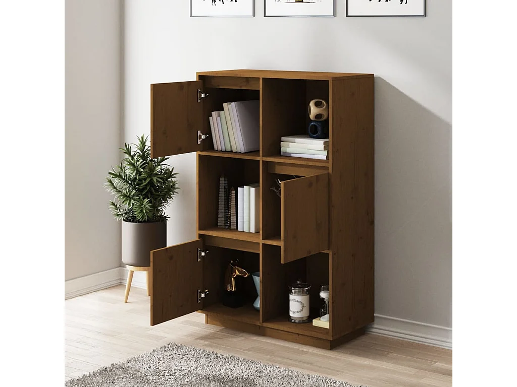 Highboard,Kommode Honigbraun 74x35x117 cm Massivholz Kiefer -gkd254891