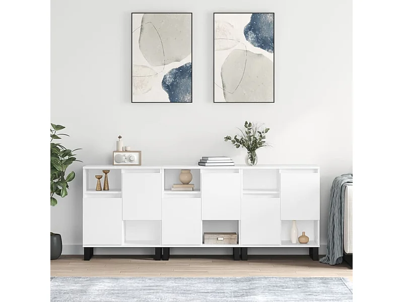 lot de 3 Buffets Blanc Bois d'ingénierie QWE94622