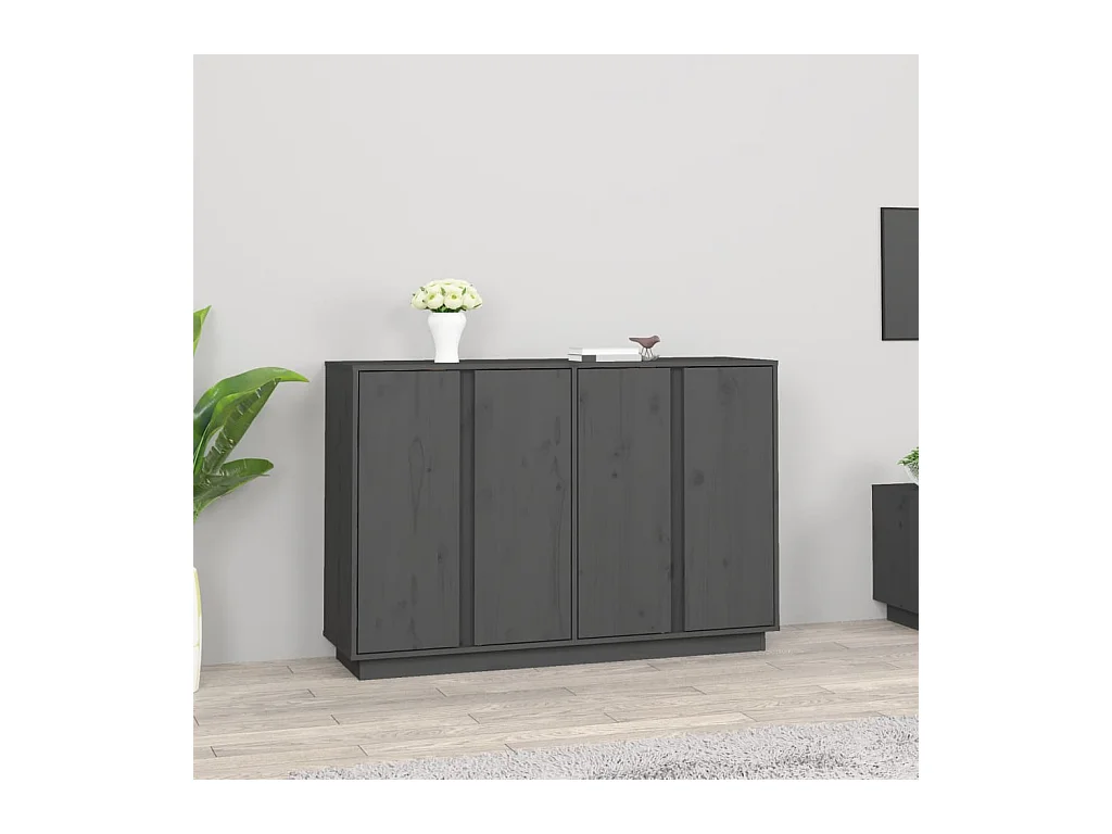 Buffet Gris 120x35x80 cm Bois massif de pin EGER97154