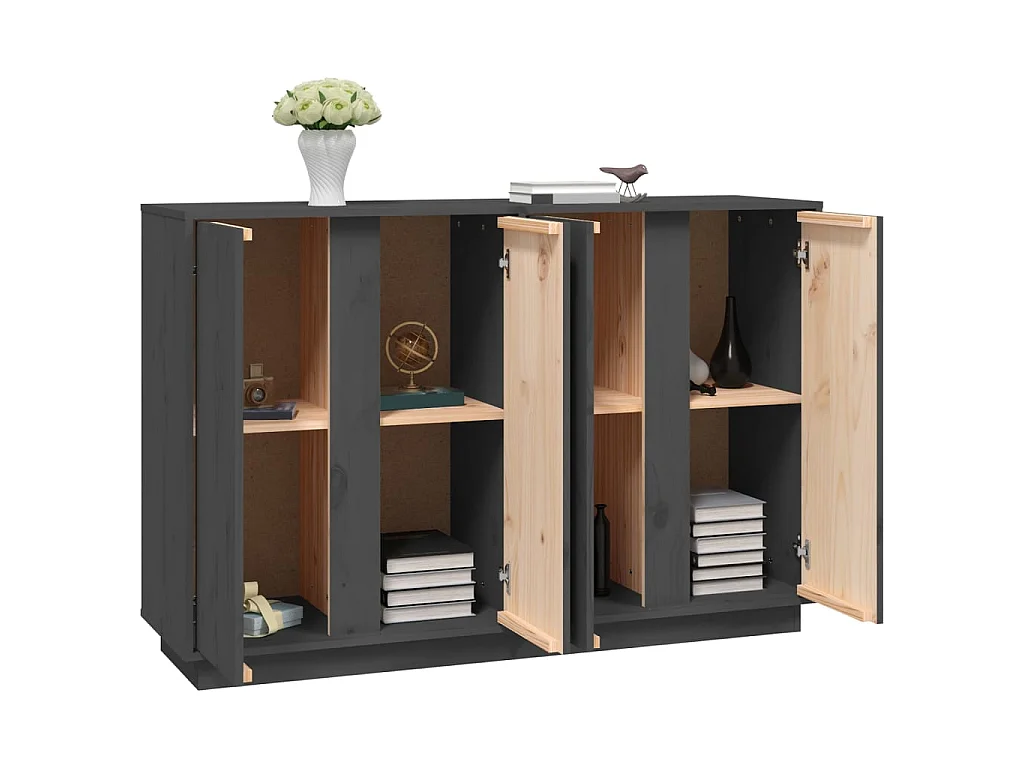Buffet Gris 120x35x80 cm Bois massif de pin EGER97154