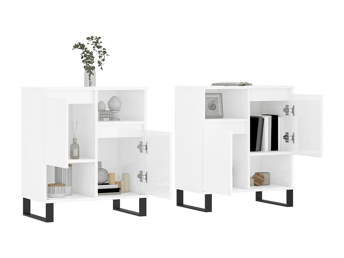 lot de 2 Buffets blanc brillant bois d'ingénierie QWE58155