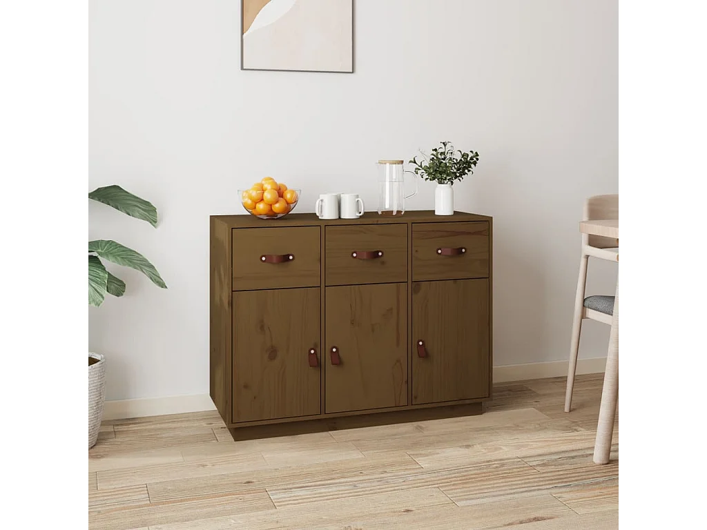 Aparador de madera maciza de pino marrón miel 100x40x75 cm ES57228
