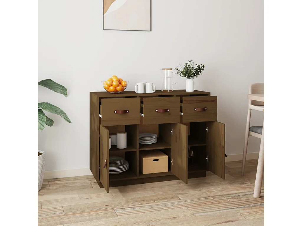 Aparador de madera maciza de pino marrón miel 100x40x75 cm ES57228