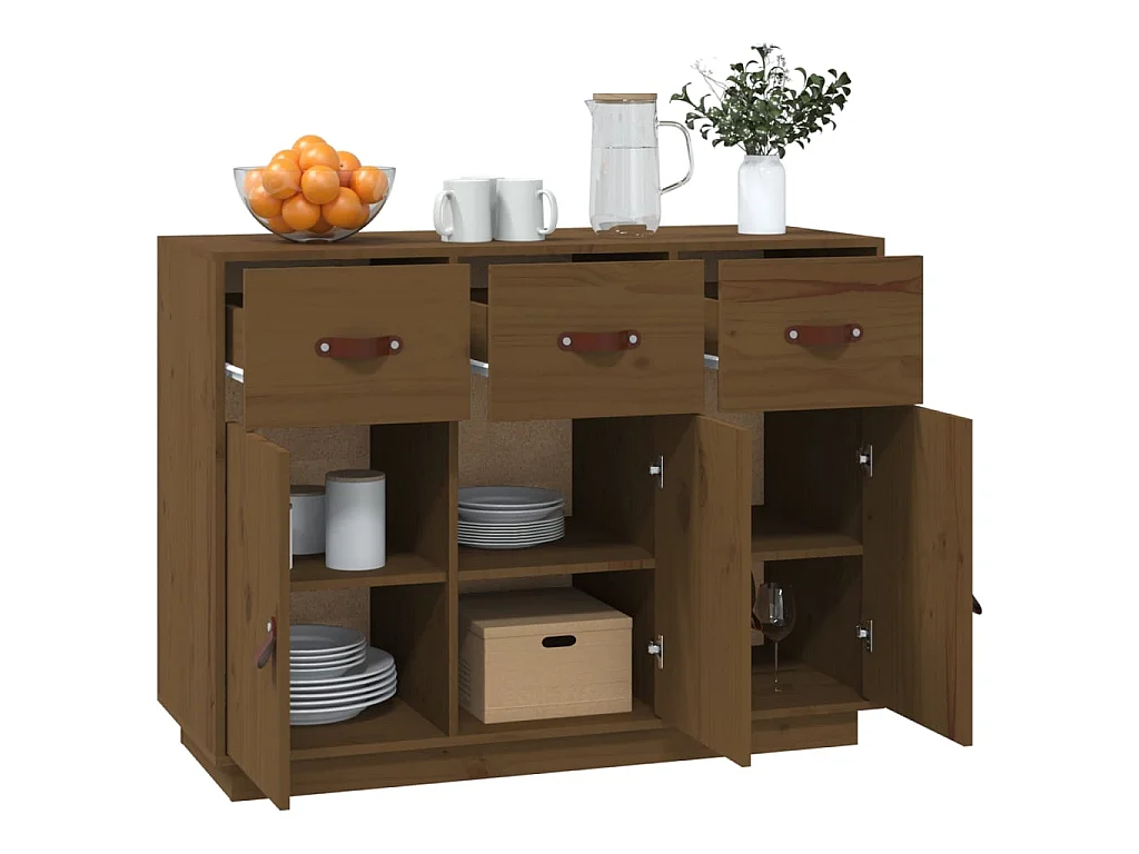 Aparador de madera maciza de pino marrón miel 100x40x75 cm ES57228