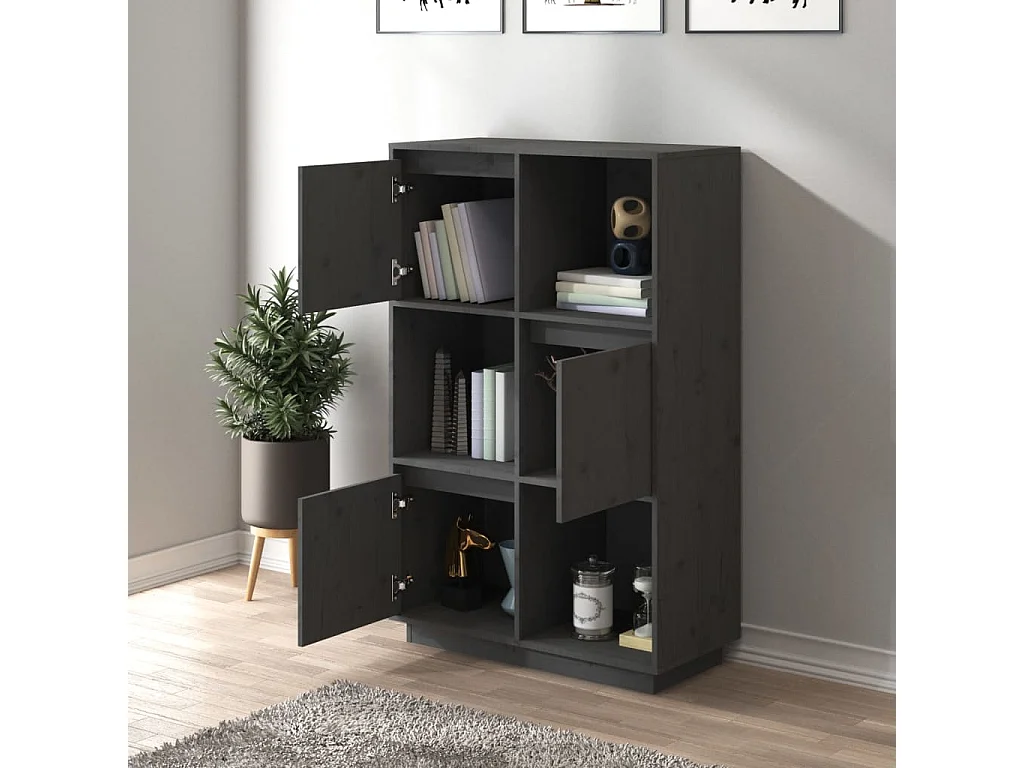 Highboard,Kommode Grau 74x35x117 cm Massivholz Kiefer -gkd485129