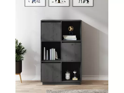 Kauf Unique Highboard,Kommode Grau 74x35x117 cm Massivholz Kiefer -gkd485129