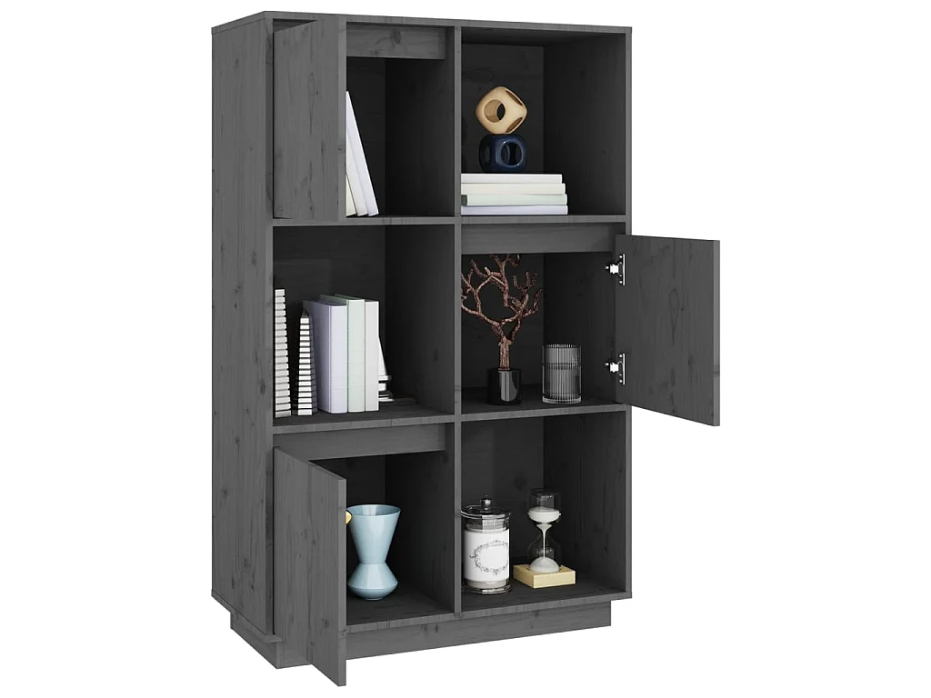 Highboard,Kommode Grau 74x35x117 cm Massivholz Kiefer -gkd485129