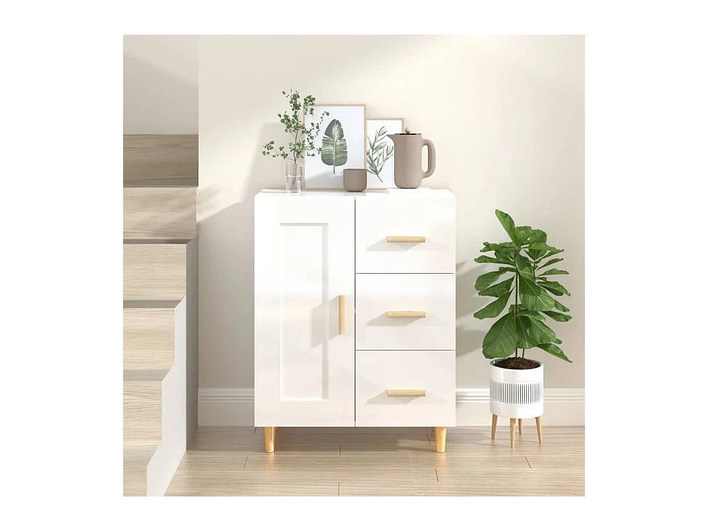 Buffet Blanc brillant 69,5x34x90 cm Bois d'ingénierie EGER42043