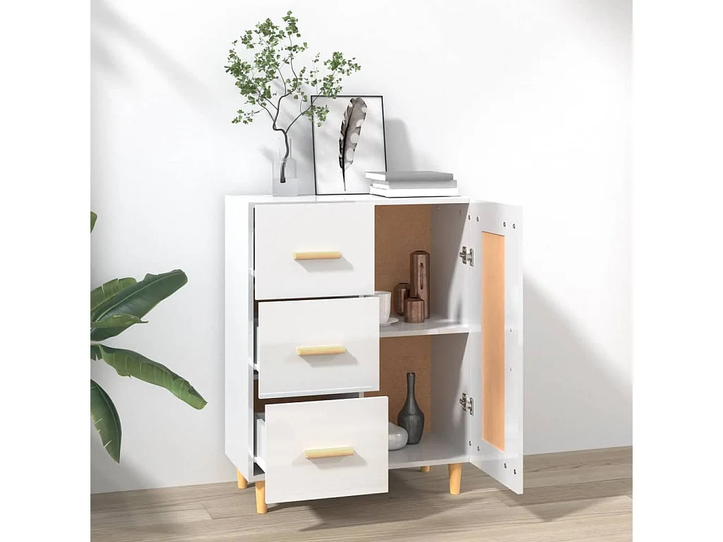 Buffet Blanc brillant 69,5x34x90 cm Bois d'ingénierie EGER42043