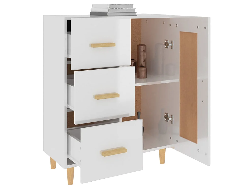 Buffet Blanc brillant 69,5x34x90 cm Bois d'ingénierie EGER42043