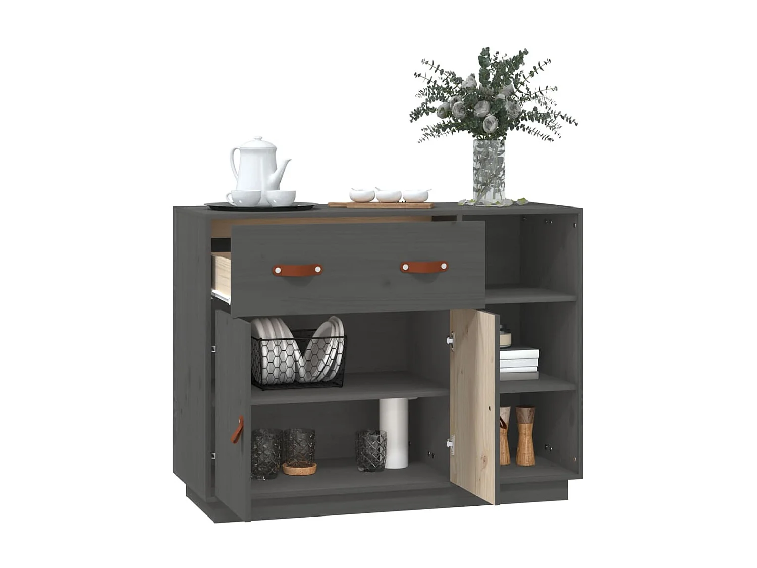 Buffet Gris 98,5x40x75 cm Bois massif de pin EGER13060