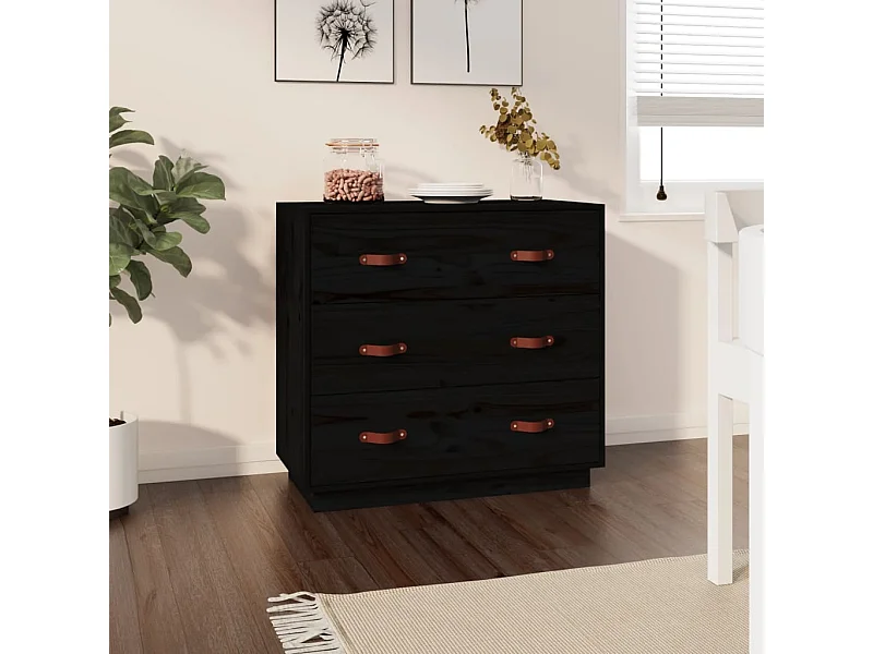 Buffet Noir 80x40x75 cm Bois massif de pin EGER23288