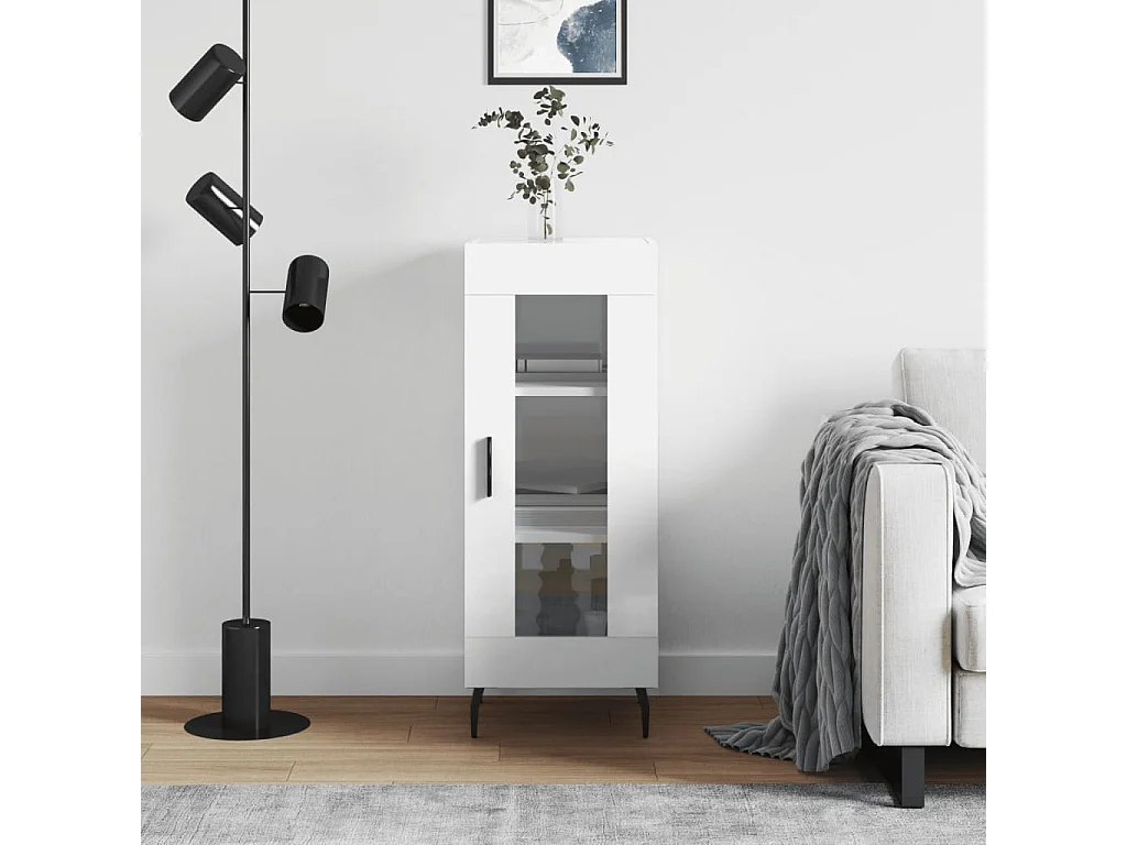 Buffet Blanc brillant 34,5x34x90 cm Bois d'ingénierie QWE47445