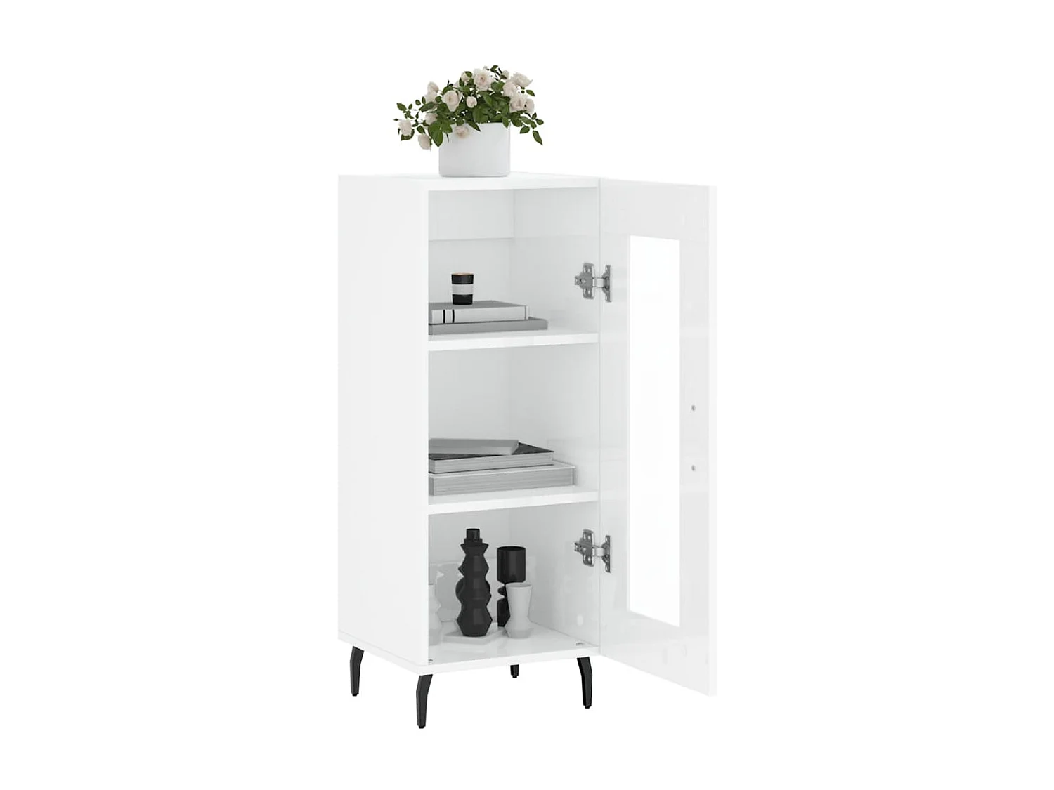 Buffet Blanc brillant 34,5x34x90 cm Bois d'ingénierie QWE47445