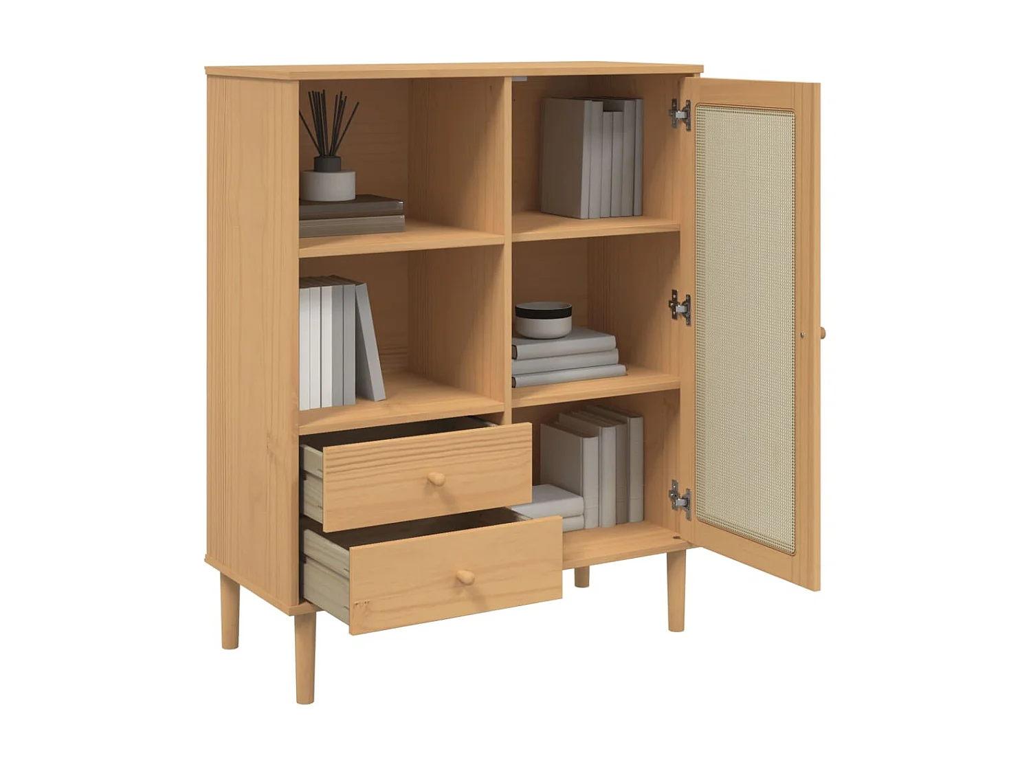 Highboard,Kommode SENJA Rattan-Optik Braun 90x40x112 cm Kiefernholz -gkd730822