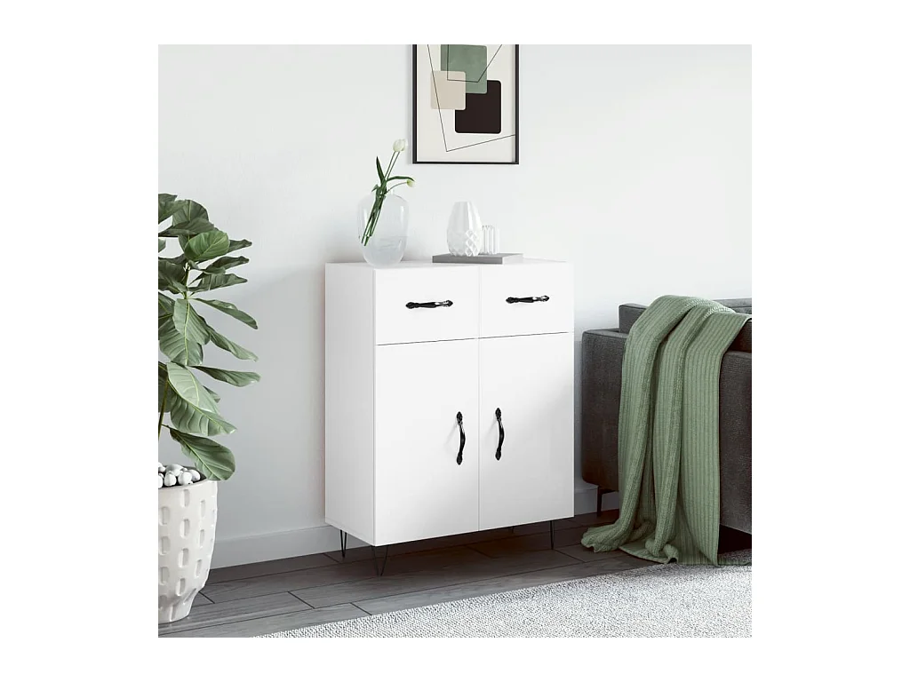 Buffet Blanc brillant 69,5x34x90 cm Bois d'ingénierie QWE84653