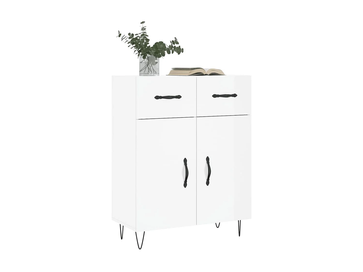 Buffet Blanc brillant 69,5x34x90 cm Bois d'ingénierie QWE84653