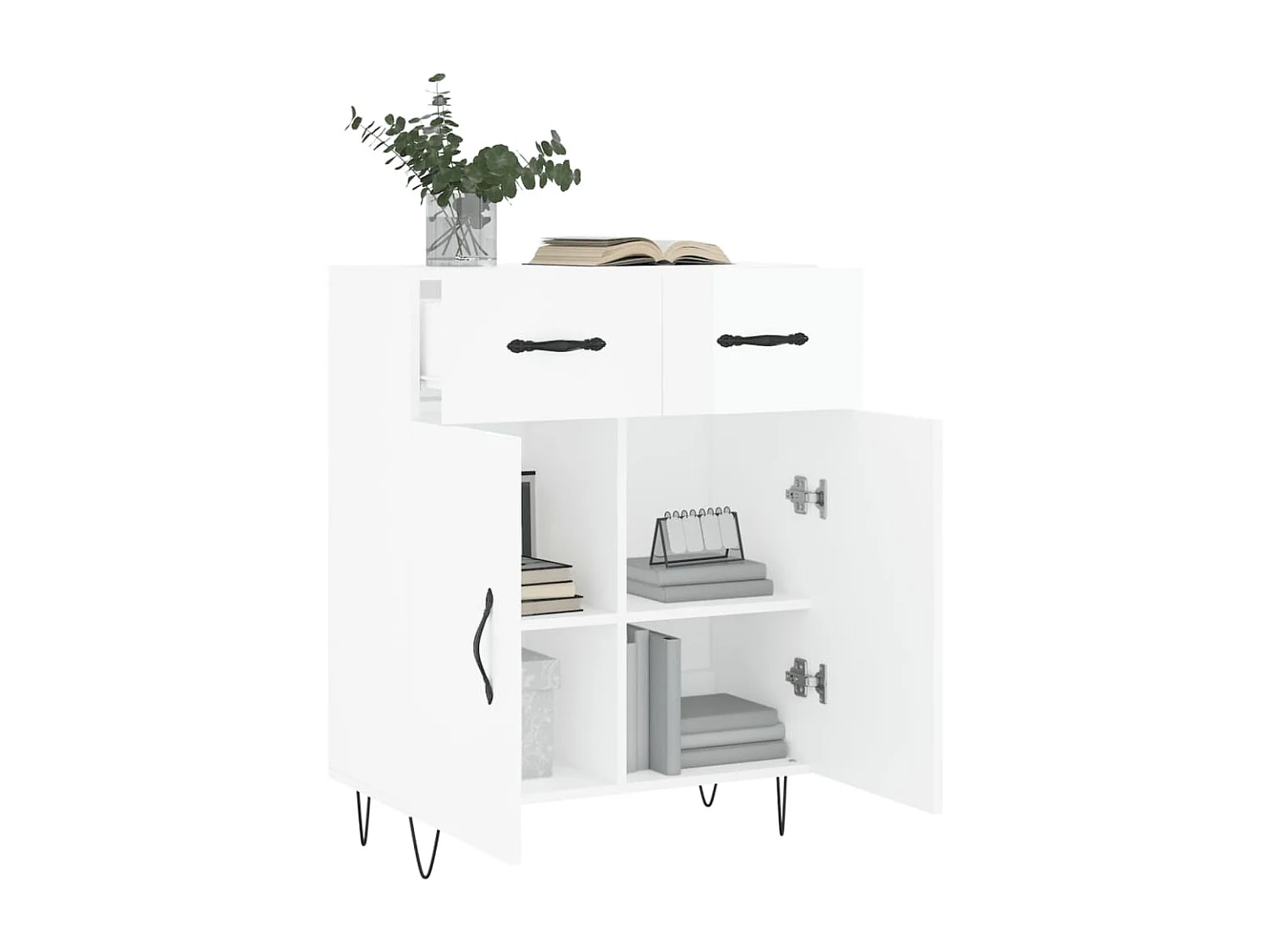 Buffet Blanc brillant 69,5x34x90 cm Bois d'ingénierie QWE84653