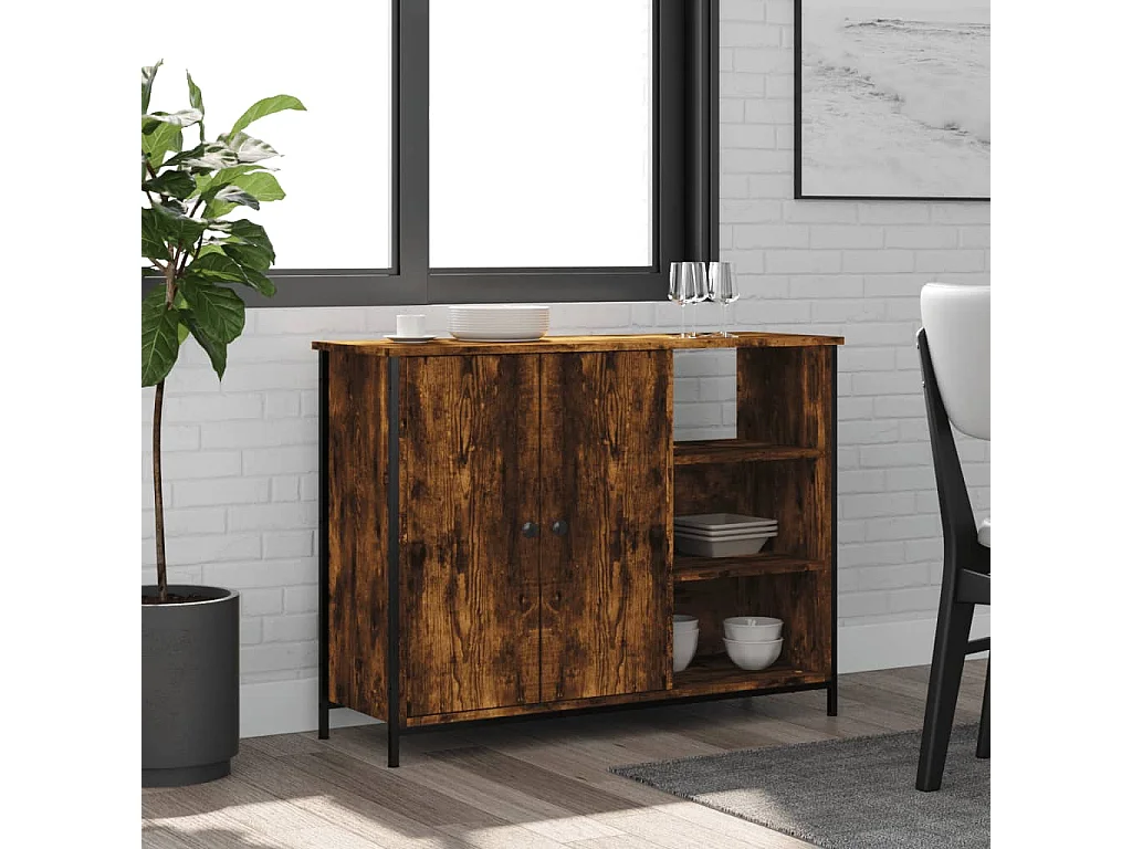 Buffet chêne fumé 100x33x75 cm bois d'ingénierie QWE44603