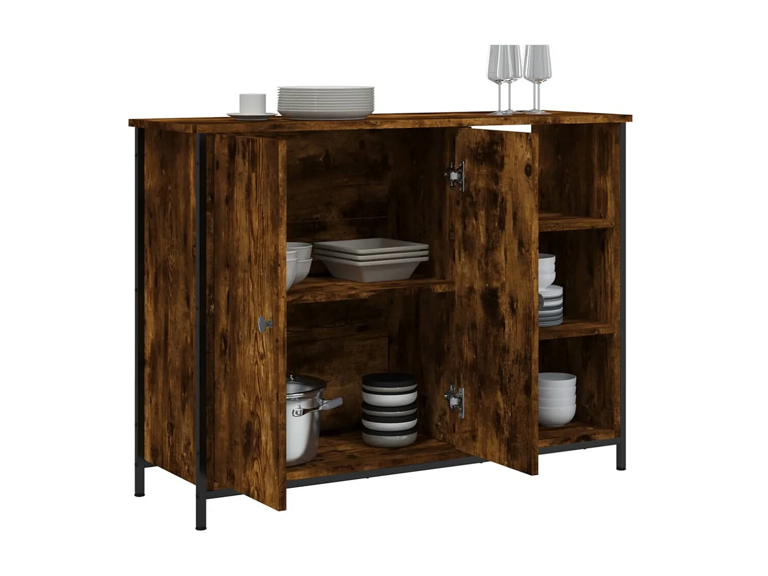 Buffet chêne fumé 100x33x75 cm bois d'ingénierie QWE44603