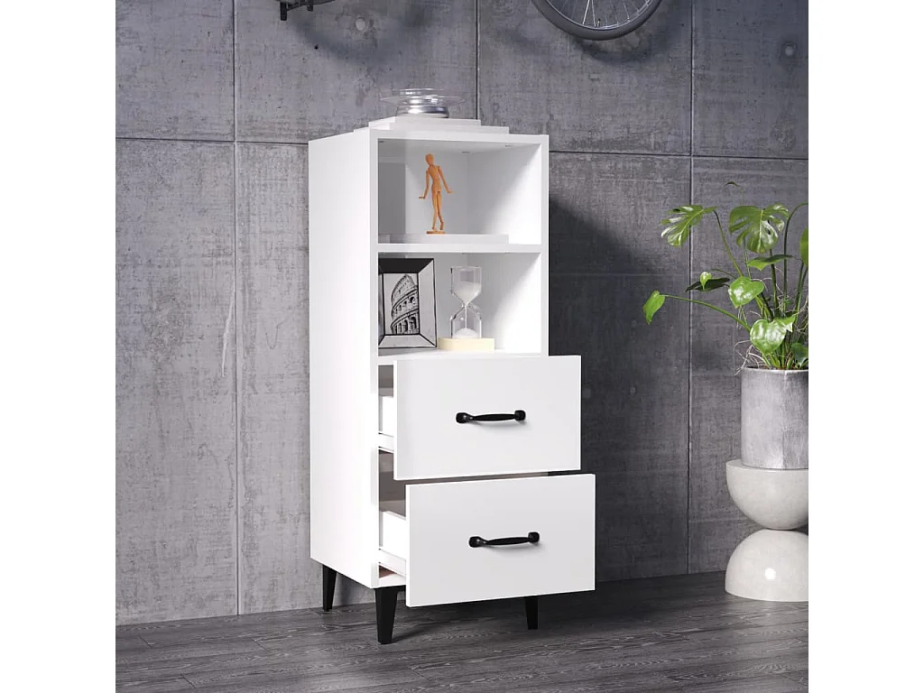 Buffet Blanc brillant 34,5x34x90 cm Bois d'ingénierie EGER83124