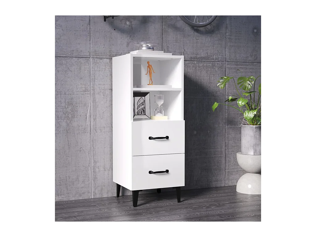 Buffet Blanc brillant 34,5x34x90 cm Bois d'ingénierie EGER83124