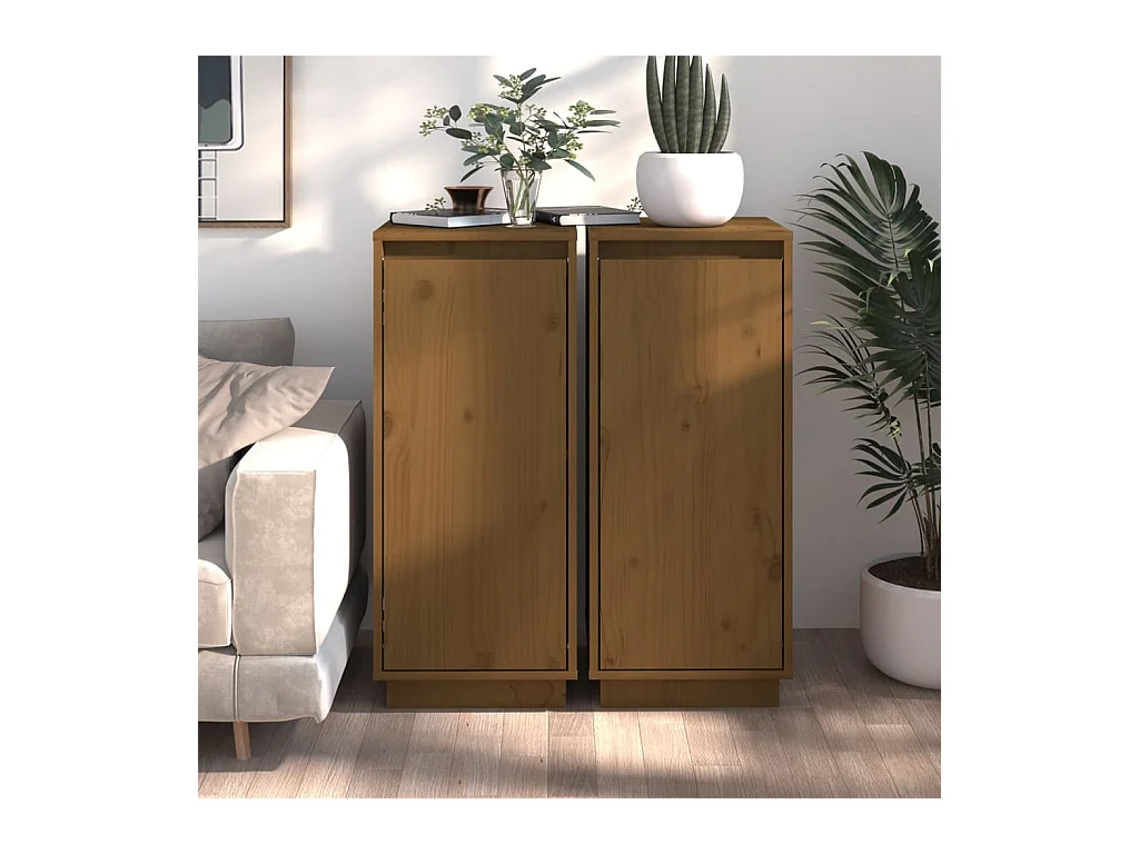 Buffets 2 pcs Marron miel 31,5x34x75 cm Bois massif de pin EGER71129