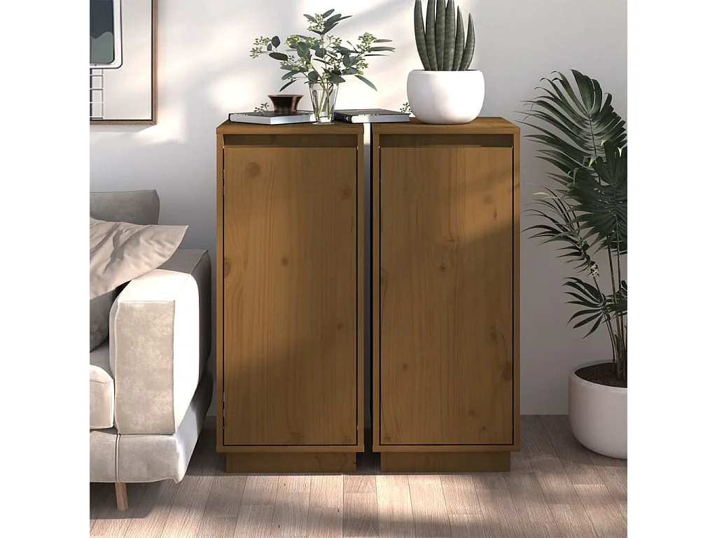 Buffets 2 pcs Marron miel 31,5x34x75 cm Bois massif de pin EGER71129