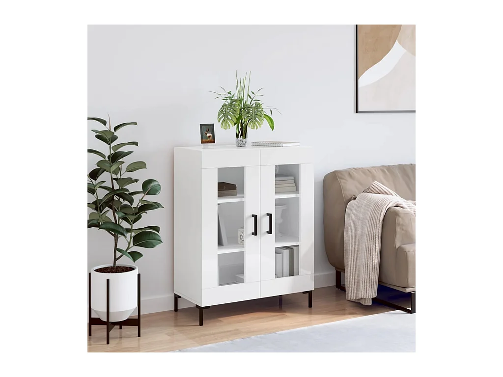 Buffet Blanc brillant 69,5x34x90 cm Bois d'ingénierie QWE78996